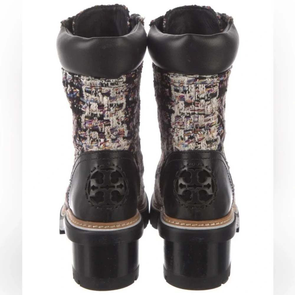 Tory Burch boots tweed booties black boots fall chunky boot lace up combat boot